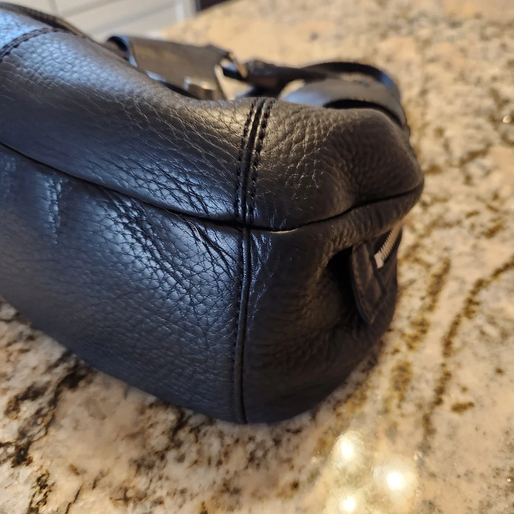 Cole Haan Purse, Turnlock Black Pebbled Leather Satchel Handbag, Gently Used